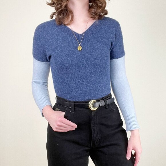 100% Cashmere Sweater Knit Colour Block Frazzled English Women British Eclectic - Picture 8 of 8